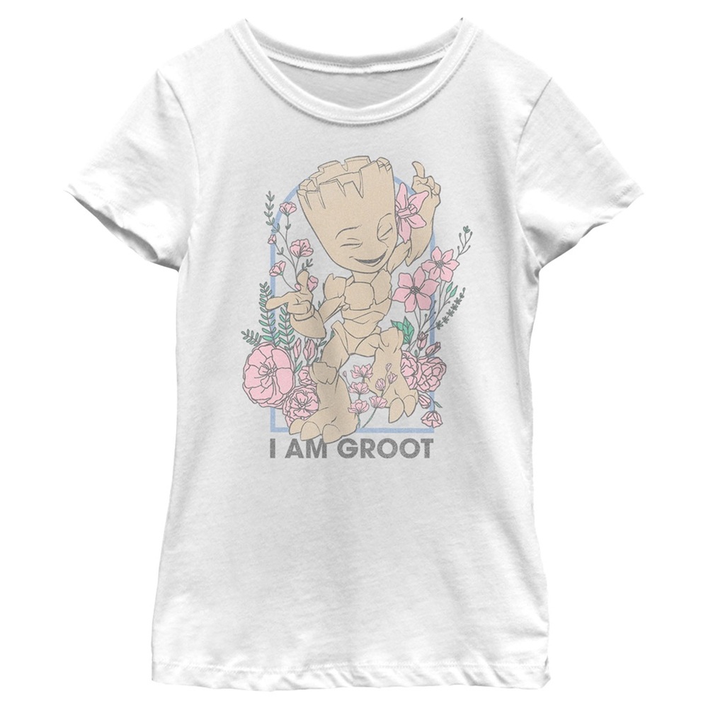 Girls Guardian of the Galaxy Floral “I am Groot” Graphic Tee **NWOT**